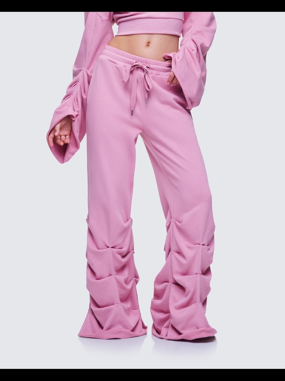 Finesse Pink Ruched Wide-Leg Sweatpants